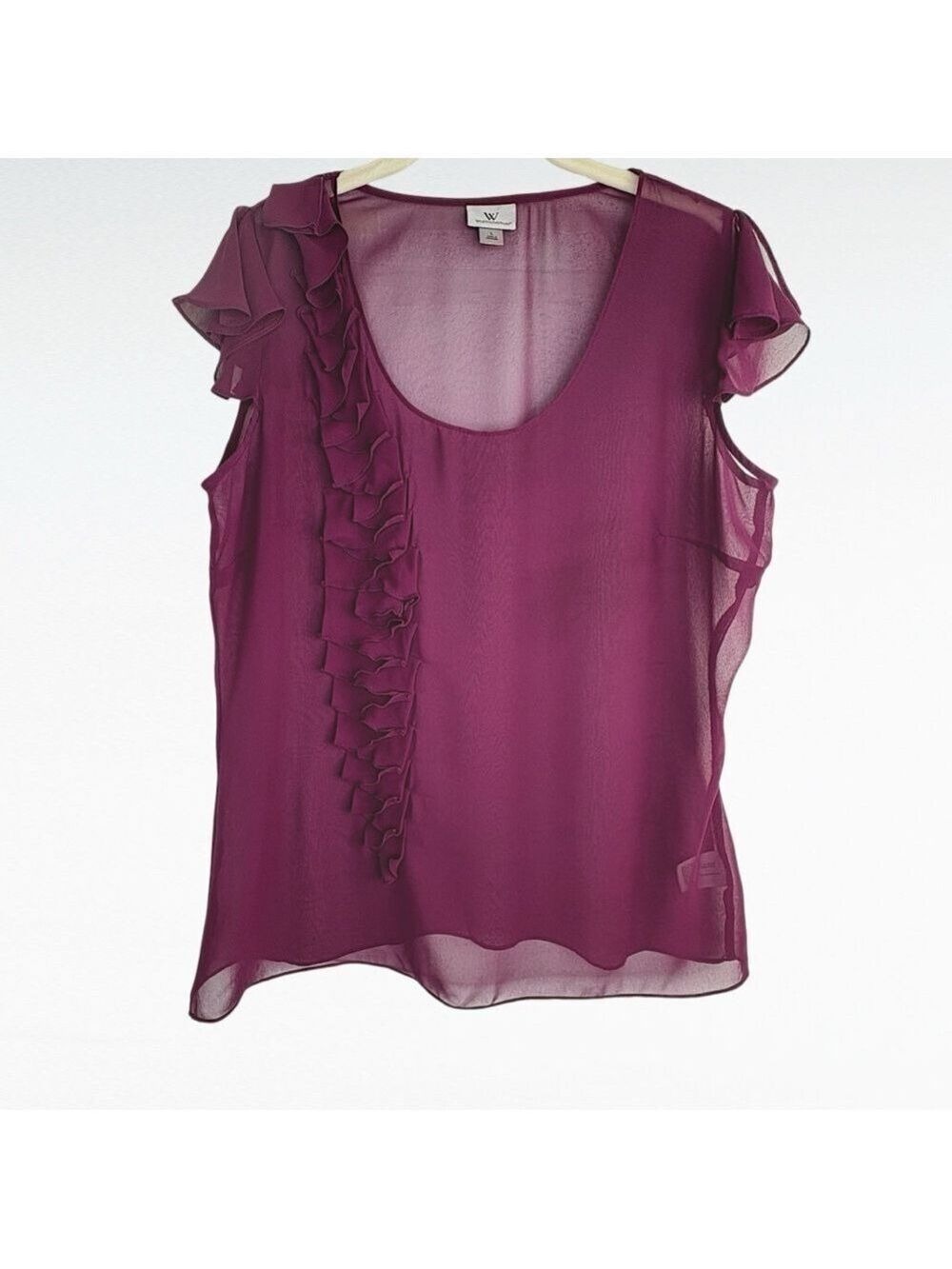 Worthington Dark Fairy Feminine Sheer Ruffle Top L Flutter Sleeve y2k WhimsiGoth